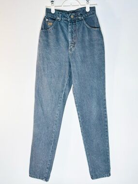 Vintage 80s Lee High Waisted Tapered Leg Mom Jeans Size 28 Thick Blue